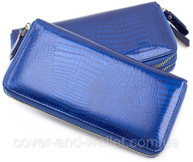 Лаковый женский кожаный кошелек на молнии синего цвета ST Leather S4001A Киев - изображение 2