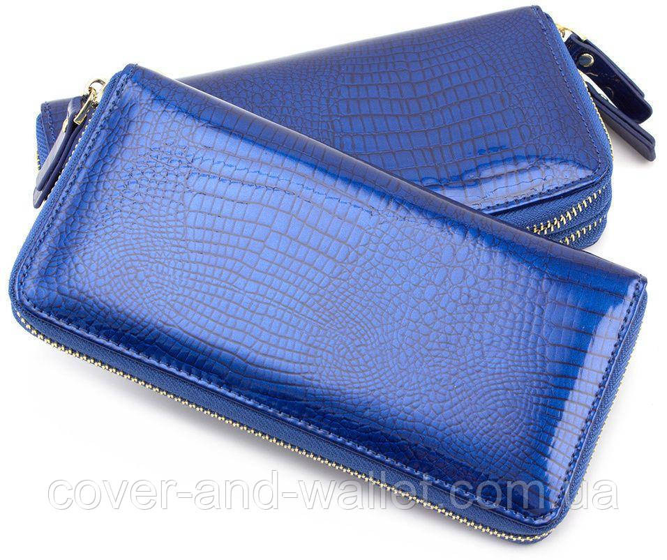 Лаковий жіночий шкіряний гаманець на блискавці синього кольору ST Leather S4001A Київ - фото 2