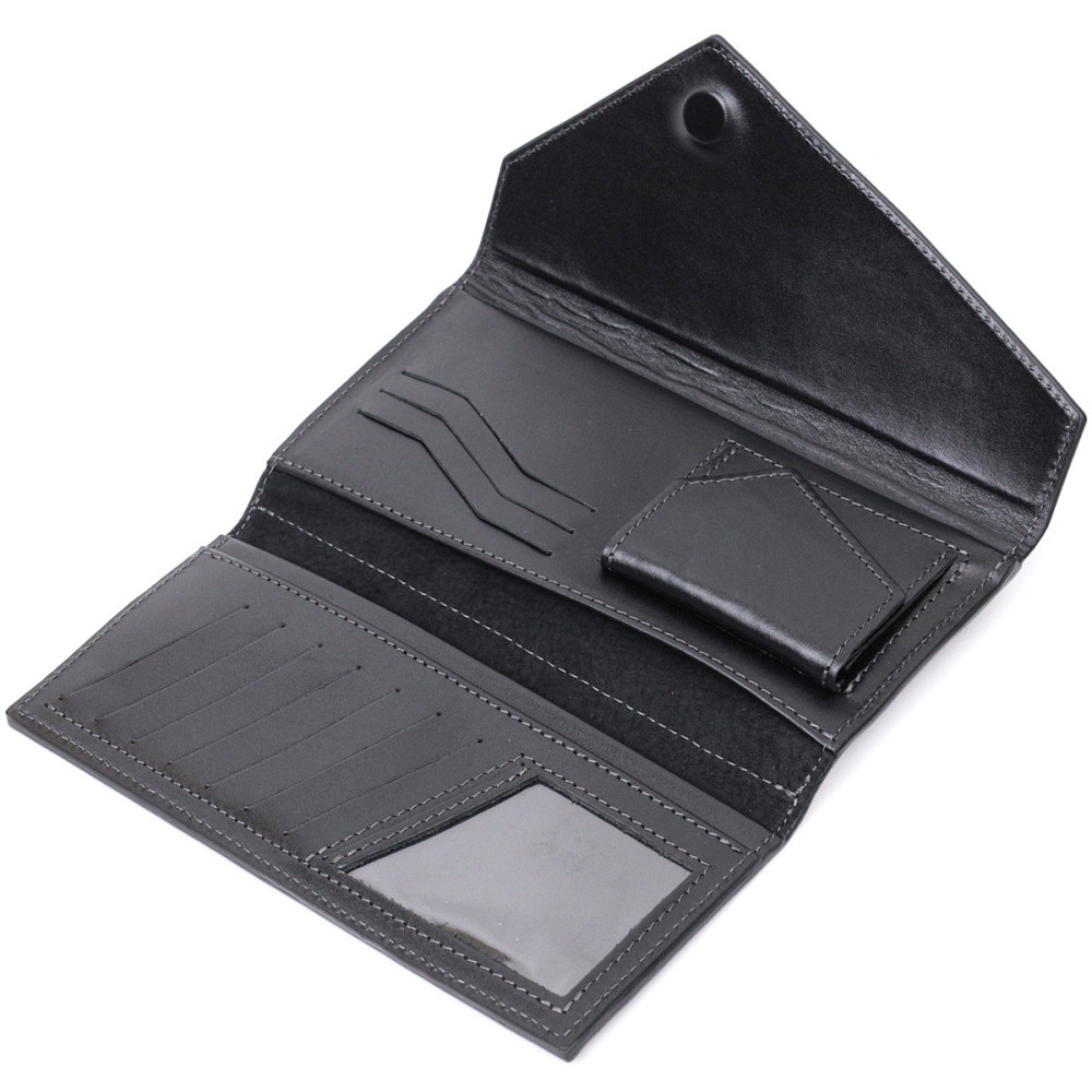 Стильный кошелек с монетницей снаружи из натуральной кожи Черный (GRANDE PELLE) Киев - изображение 10