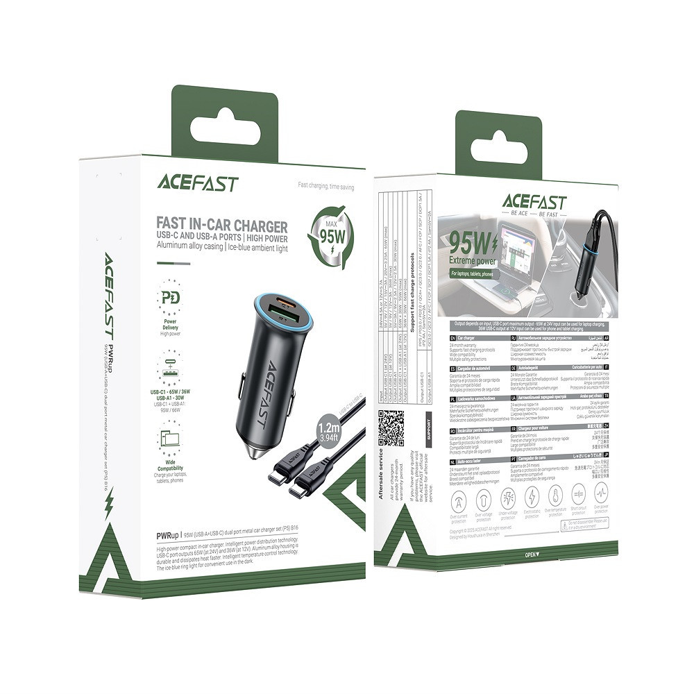 Автомобильное зарядное устройство ACEFAST B16 95W (USB-A+USB-C) dual port metal car charger set (P5) Metal Gray Киев - изображение 2