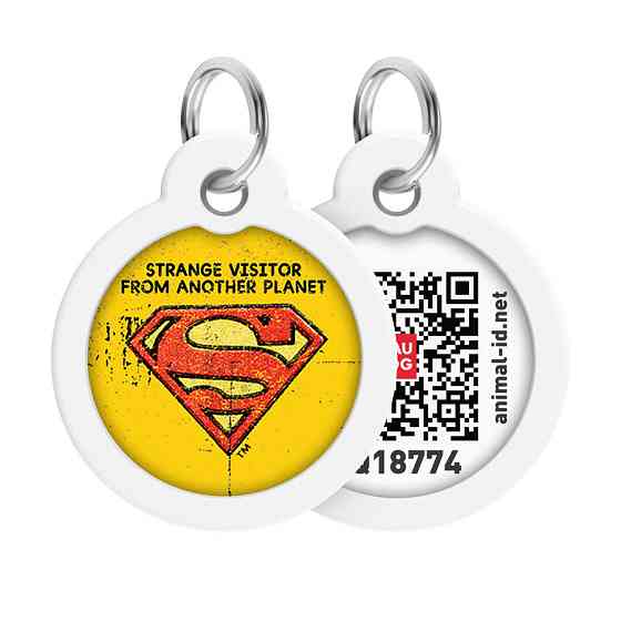 Адресник для собак і котів металевий WAUDOG Smart ID з QR-паспортом, малюнок "Супермен вінтаж", круг, Д 30 Вінниця