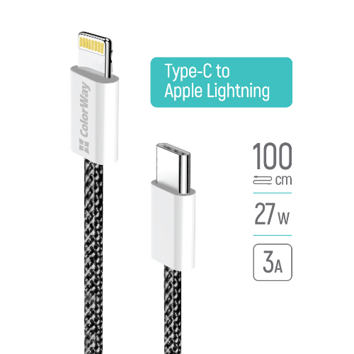 Кабель USB PD Type-C/Lightning ColorWay CW-CBPDCL061-BK 27W 1м чорний Житомир