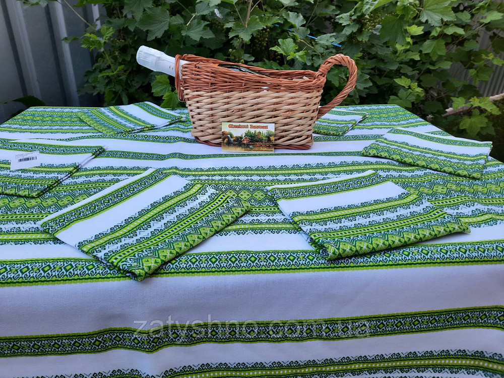 Скатертина вишита зелена з серветками Київ - фото 4