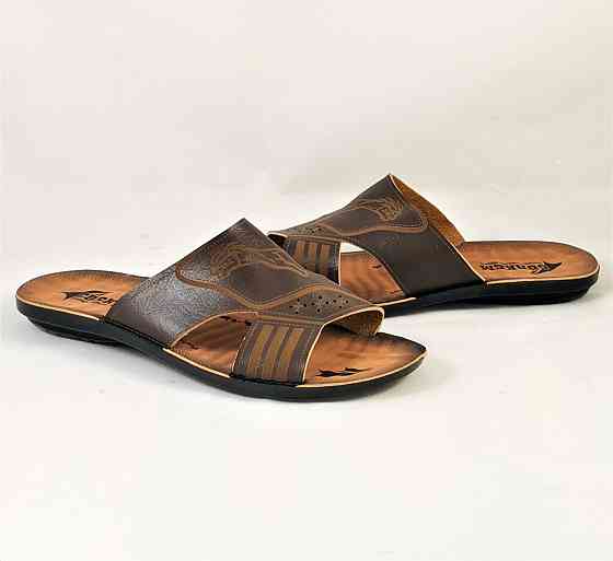 Мужские Шлёпанцы Тапочки Кожаные Сланцы Коричневые (размеры: 42) Днепр