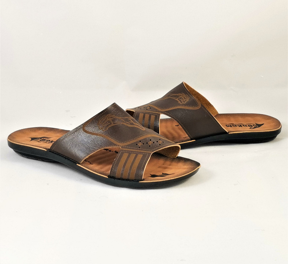 Мужские Шлёпанцы Тапочки Кожаные Сланцы Коричневые (размеры: 42) Днепр - изображение 5