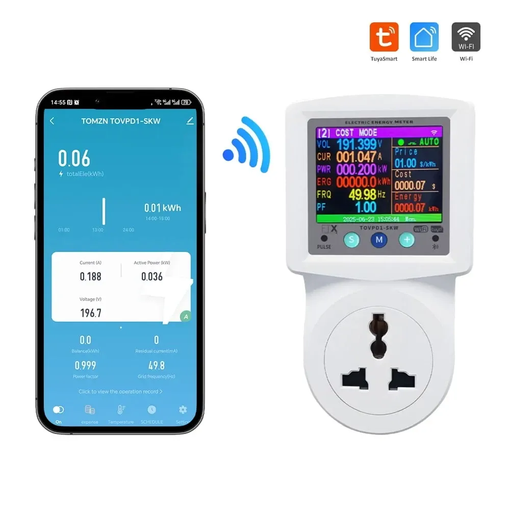 Розумна розетка з реле контролю напруги, струму, потужності з Wi-Fi (Tuya) TOMZN TOVPD1-SKW Universal+EU 16A, моніторинг Київ - фото 4