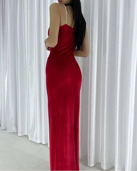 Жіноче елегантне святкове плаття максі з турецького оксамиту Червоний, 46/48 Одеса - фото 2