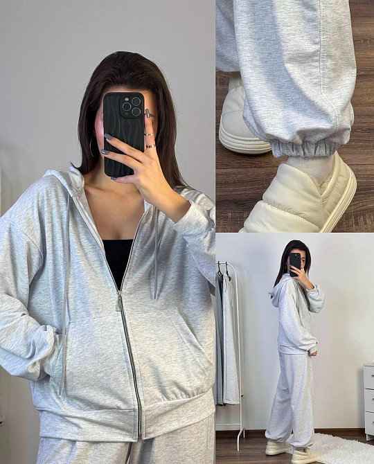 Женский прогулочный оверсайз костюм двойка: кофта и штаны двунить Меланж Одесса - изображение 1