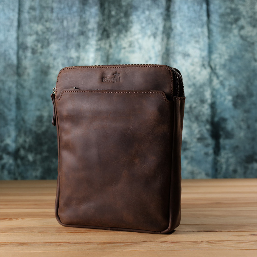 Мужская сумка через плечо из винтажной натуральной кожи Shvigel 20866_1 Коричневый Киев - изображение 8