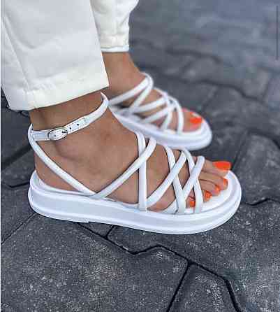 Olli Шкіряні босоніжки жіночі білі низькі OLLI 95-0110 літні р. 36-40 / Сандалі з натуральної ш Коломыя