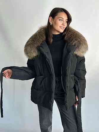 Женский зимний черный пуховик Aria Raccoon с натуральным мехом енота 56 Харьков