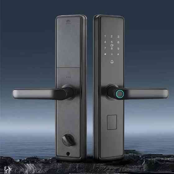 Смарт замок кодовий розумний дверний KHS-S6 з відбитком пальця і ключ-картою та дверним дзвінком, чорний Кам'янець-Подільський