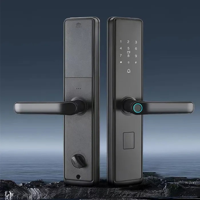 Смарт замок кодовий розумний дверний KHS-S6 з відбитком пальця і ключ-картою та дверним дзвінком, чорний Кам'янець-Подільський - фото 2