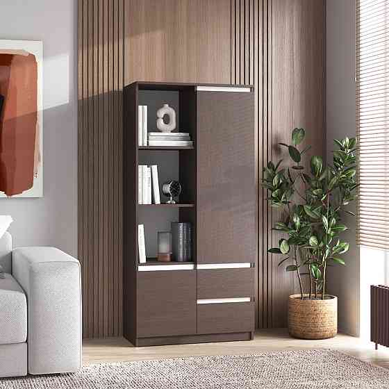 Шкаф для книг VAYS R-26 Венге Темный-Белые планки, пенал с полками и ящиками, ЛДСП, 80×40×170 см - для дома, офиса, гостиной Львов