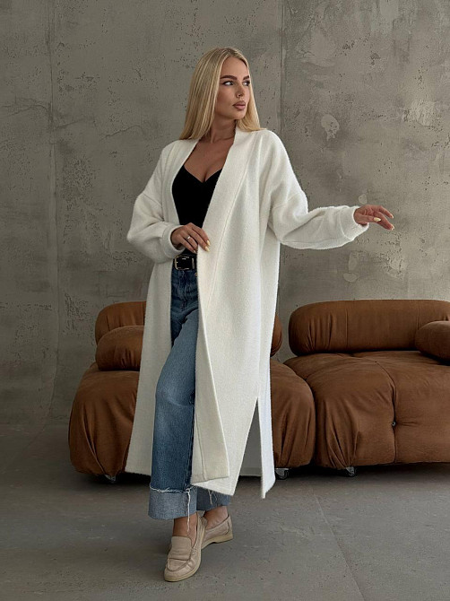 Жіночий затишний оверсайз кардиган з поясом альпака Одеса - фото 5