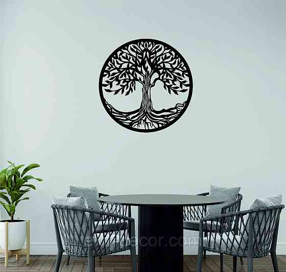 Декоративное настенное 3D Панно «Дерево в кругу» Декор на стену с объемом 90*90 см, Черный Киев