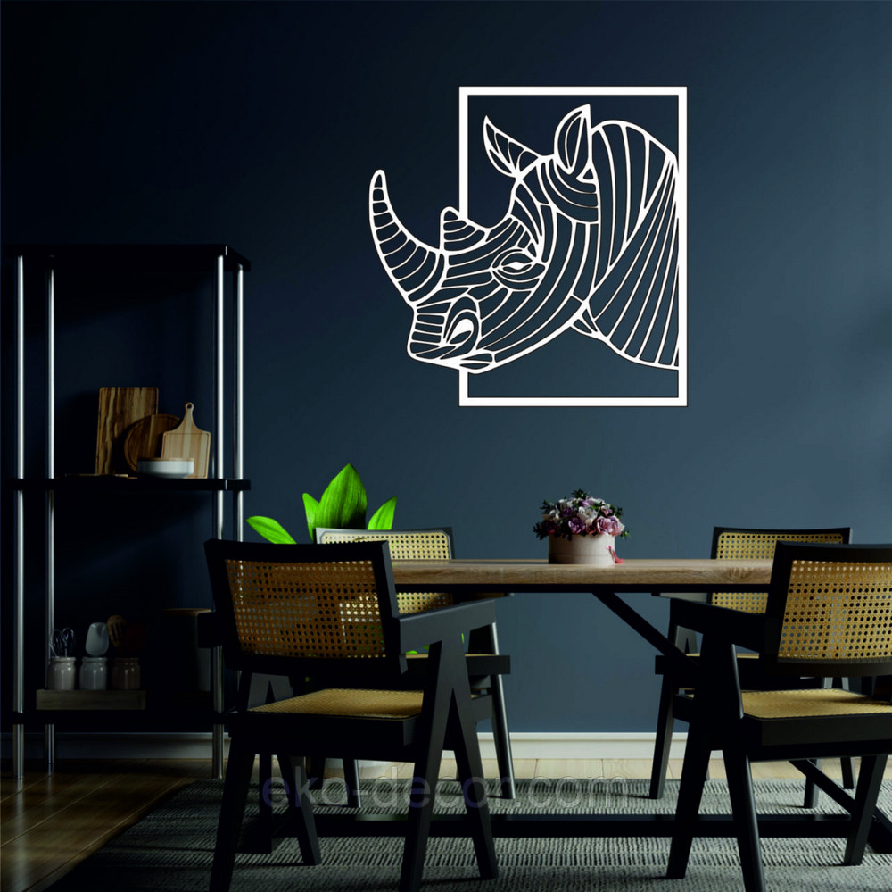 Декоративное настенное Панно «Носорог» Декор на стену 90*89 см, Белый Киев - изображение 1