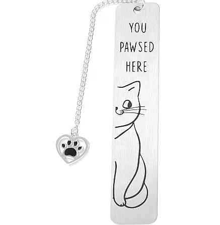 Металева закладка для книг з котом You pawed here, закладка з нержавіючої сталі з ланцюжком Київ