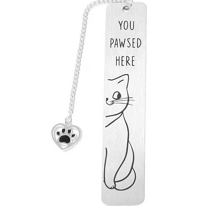 Металева закладка для книг з котом You pawed here, закладка з нержавіючої сталі з ланцюжком Київ - фото 1