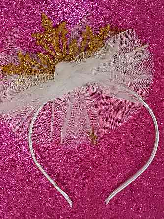 Обруч снежинка золотая с фатином на голову one size ручная работа белый Киев