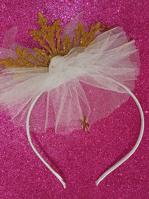 Обруч снежинка золотая с фатином на голову one size ручная работа белый Киев - изображение 1