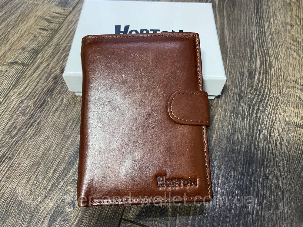 Коричневий чоловічий портмоне з блоком для документів з натуральної шкіри Horton Київ - фото 3