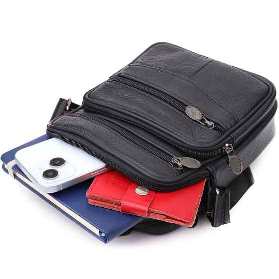 Практичная вертикальная сумка с ручкой для мужчин из натуральной кожи Vintage 22864 Черный Киев