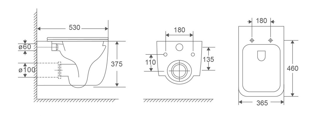 Унітаз підвісний Mixxus Premium DIVERSE-0301-T1 BLACK 530х365х373mm, система змиву TORNADO 1.0 (MP6600) Київ - фото 2