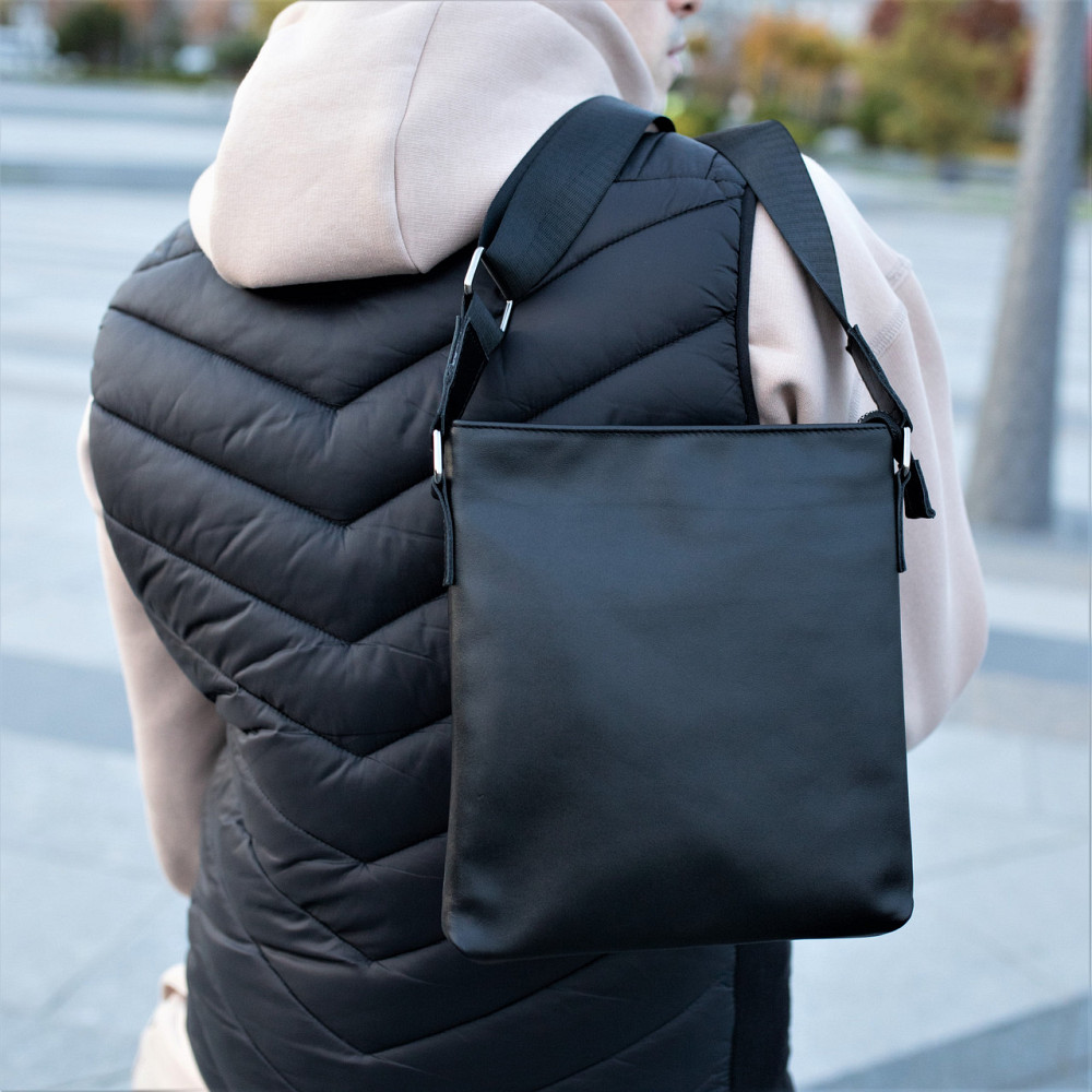 Чоловіча сумка планшетка через плече з натуральної шкіри якісна, чорнаMasterSem Київ - фото 3