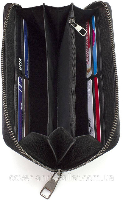 Черный женский кожаный кошелек клатч на молнии с ремешком Marco Coverna Киев - изображение 7