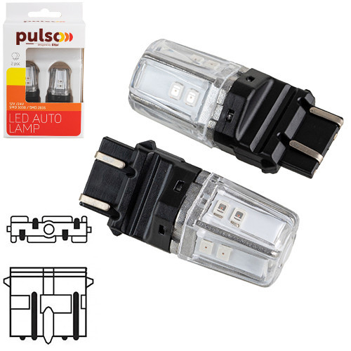 Світлодіодна лампа PULSO 3157 W2.5x16q, 12 SMD-2835, 2 контакти, 9-36V, 120/50 лм, червоний габарит Харків - фото 1