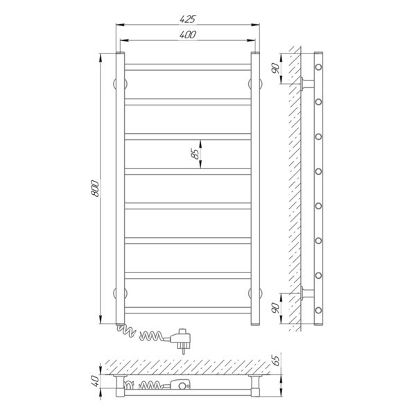 Електрична рушникосушка Laris Зебра Альфа ЧК6 400Х800 Е білий, ліве підключення Київ - фото 6