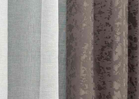 Комплект штор VR-Textil Лен Мрамор 150х270 2шт и Тюль 500х270 1718ш-1276т Какао с белым 71-014/4 Киев