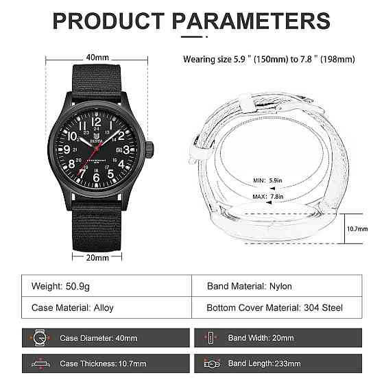 Годинник чоловічий тактичні Besta Command Black Metal (2 ремінці) Вінниця