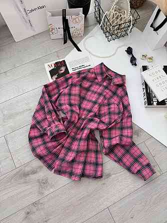 Женская базовая оверсайз рубашка в клетку Малиновый Одесса