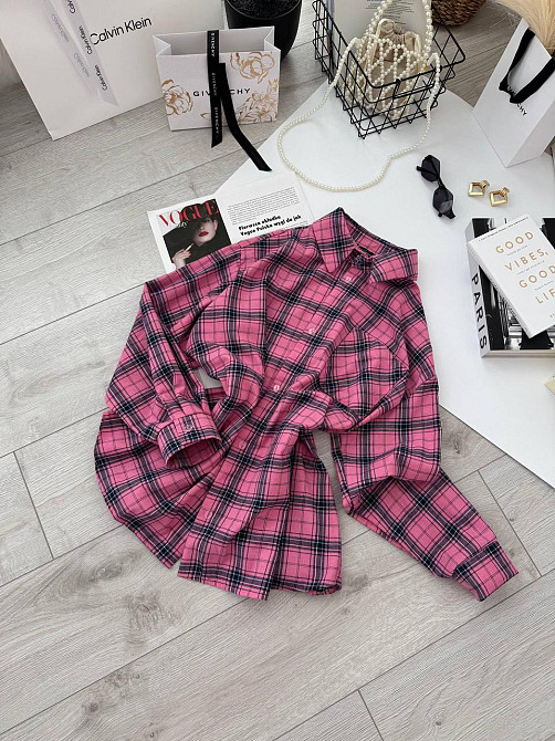 Женская базовая оверсайз рубашка в клетку Малиновый Одесса - изображение 6