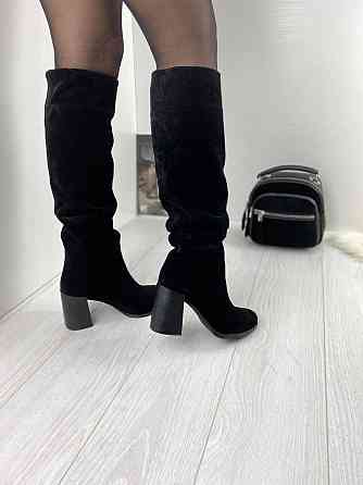 Injers Чоботи жіночі INJERS чорні замша натуральна зима євро-хутро висота 41см обхват голени 33 Коломия
