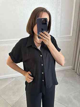 Жіноча легка базова сорочка з коротким рукавом на гудзиках американський креп Одеса