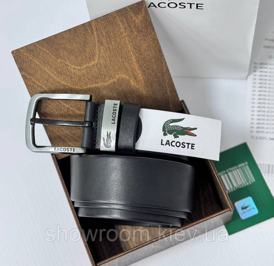 Мужской кожаный брендовый ремень Lacoste (987) черный Киев - изображение 2