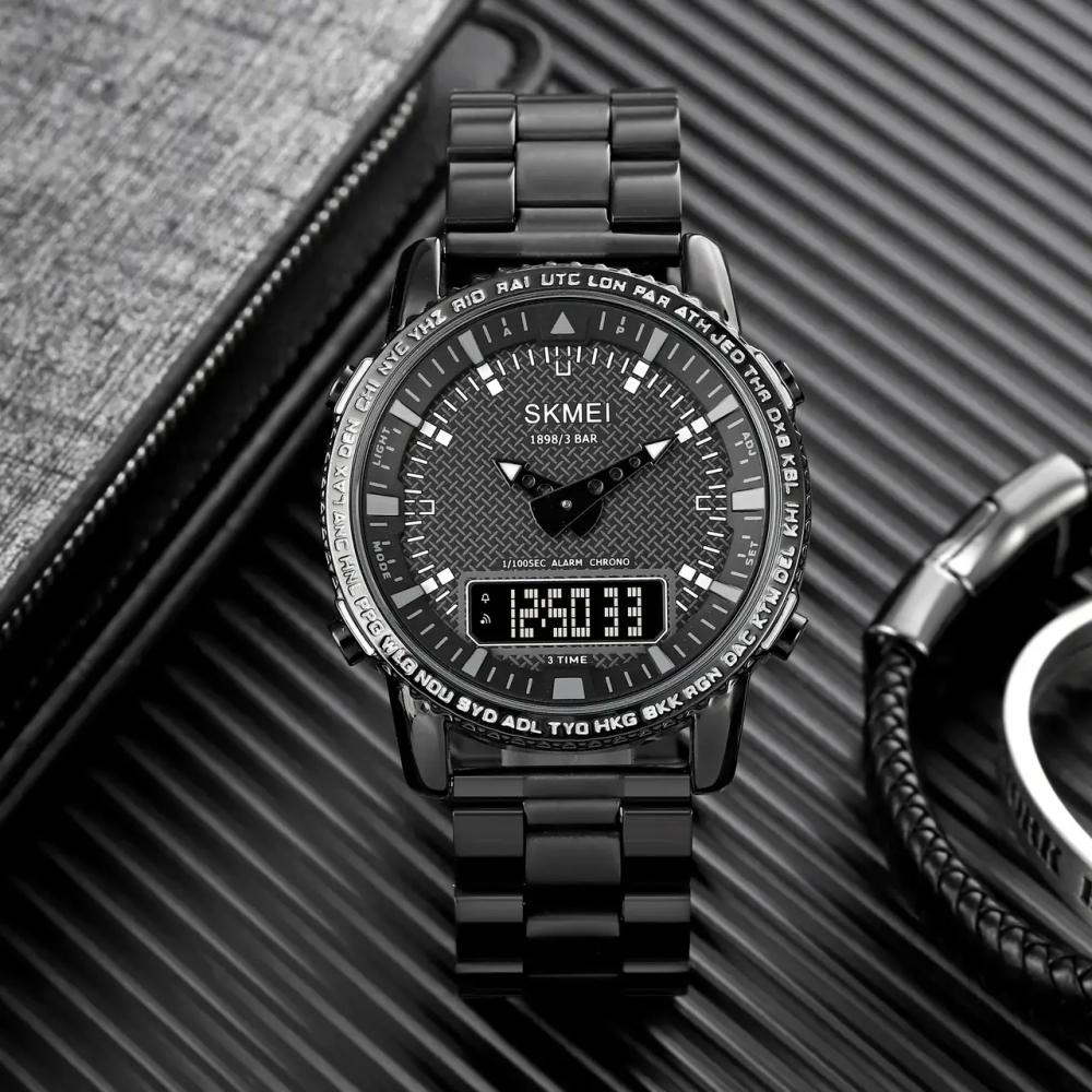 Чоловічий наручний годинник Skmei 1898 (Чорний з чорним табло) Київ - фото 6