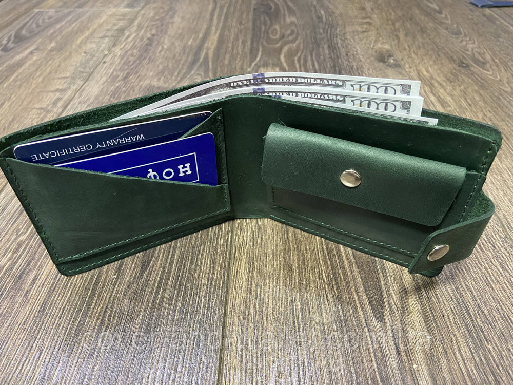 Винтажный кожаный кошелек ручной работы зеленого цвета LQ Leather Киев - изображение 6