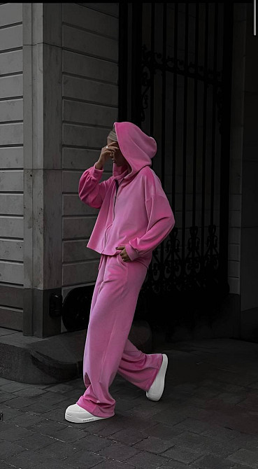 Женский прогулочный костюм двойка: кофта и штаны из плюшевого велюра Розовый, 46/48 Одесса - изображение 3