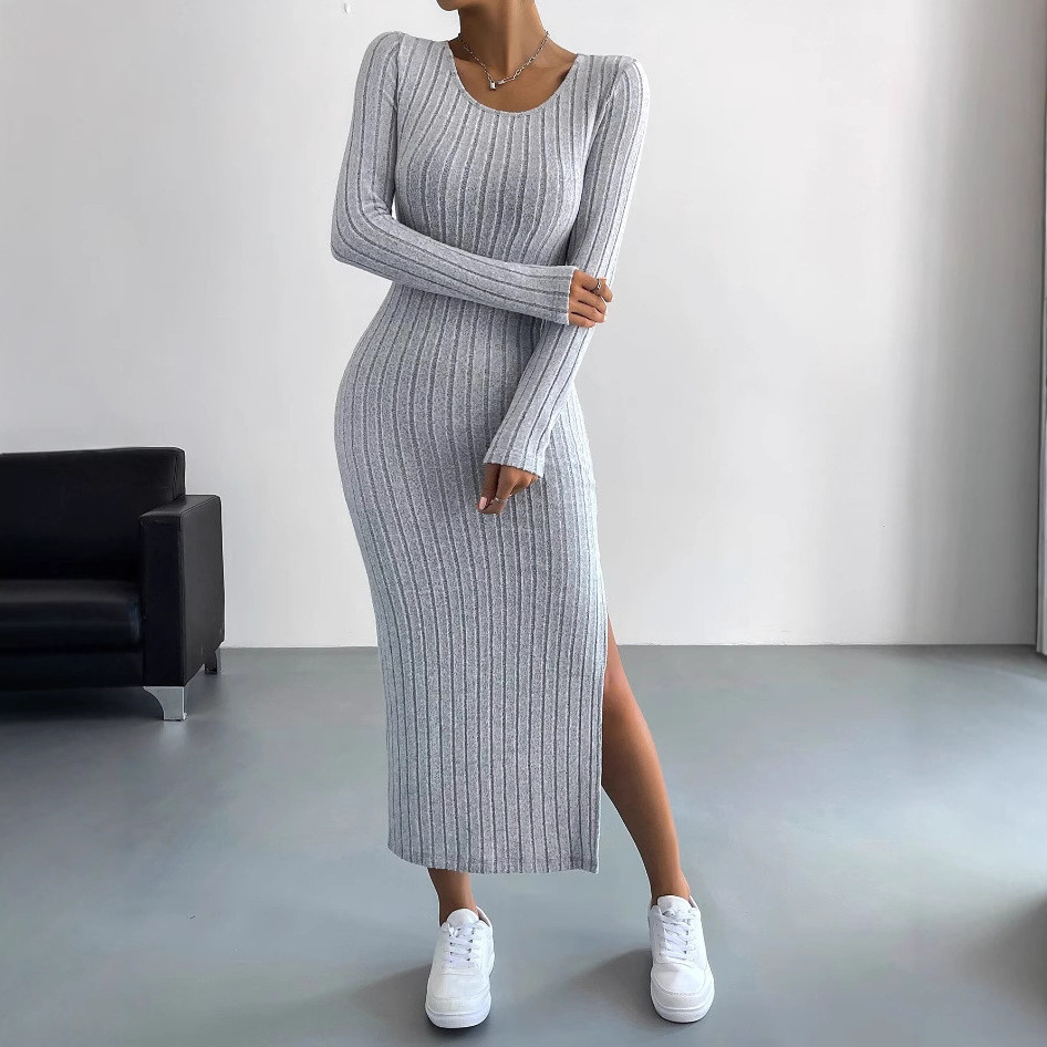 Платье с разрезом женское с длинным рукавом 46 серый Киев - изображение 2