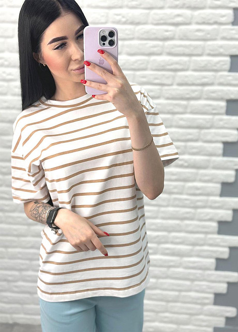 Подовжена футболка в смужку "Modis" оптом | Батал Капучіно, 50-52 Київ - фото 2