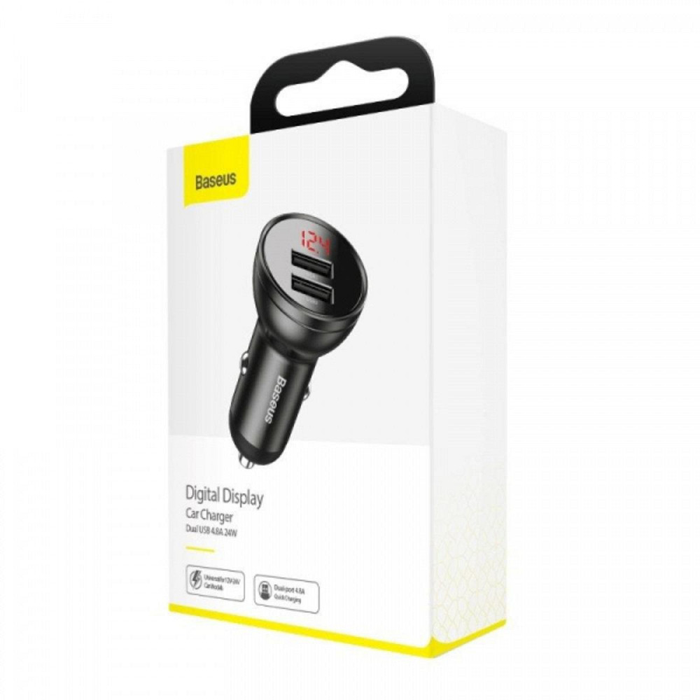 Автомобільний зарядний пристрій Baseus Digital Display Dual USB 4.8A Car Charger 24W Grey Ковель - фото 2
