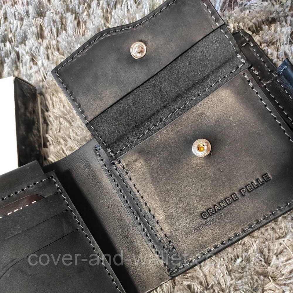 Черный мужской кошелек на магнитах ручной роботы из кожи Grande Pelle Amico Киев - изображение 5