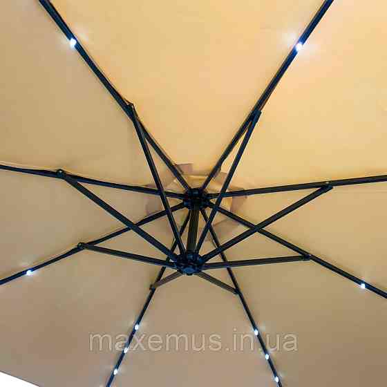 Садовая зонт Bonro B70 12 LP 3 м с LED подсветкой 8 спиц зонта для террасы и сада с чехлом бежевая Мостиська