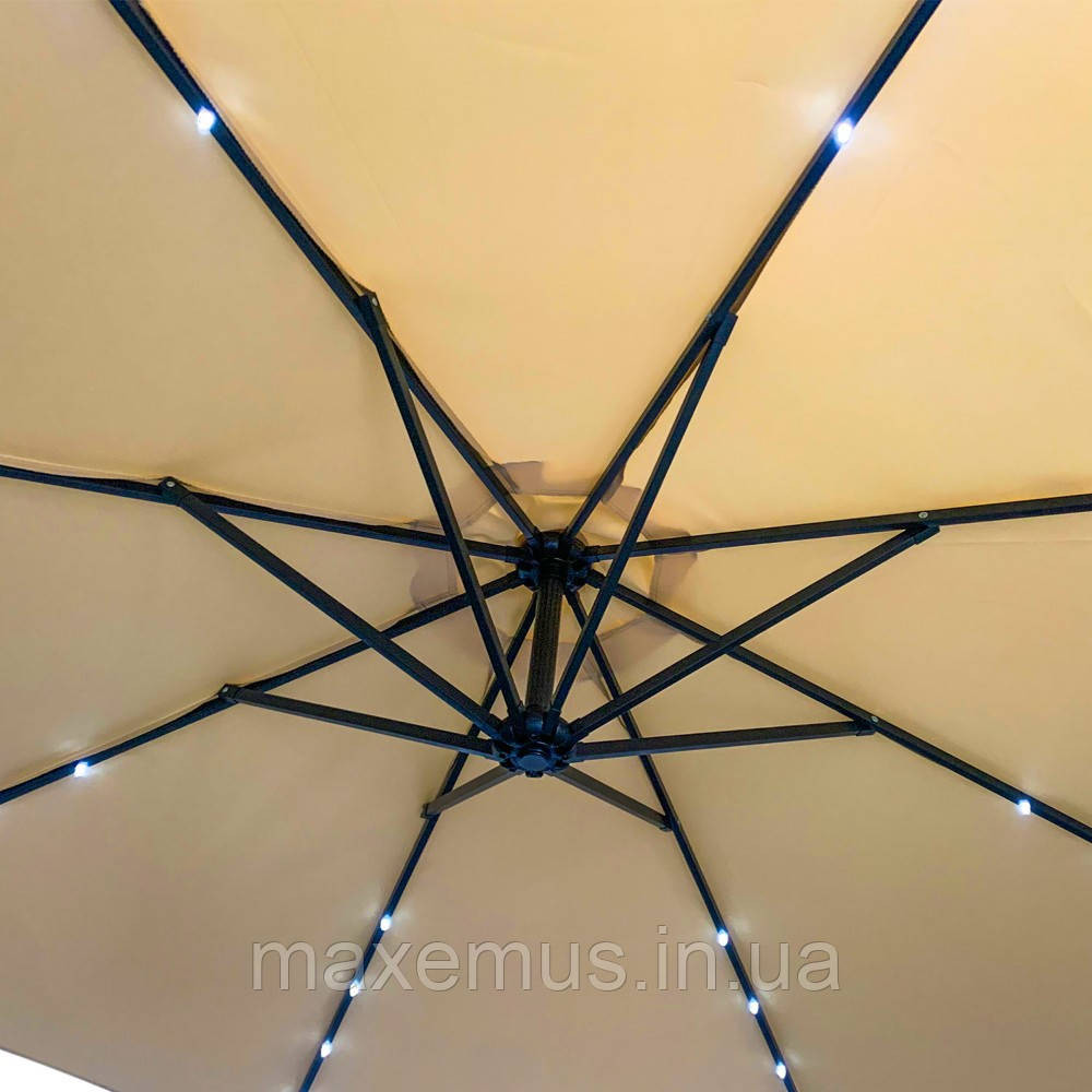 Садовая зонт Bonro B70 12 LP 3 м с LED подсветкой 8 спиц зонта для террасы и сада с чехлом бежевая Мостиська - фото 6