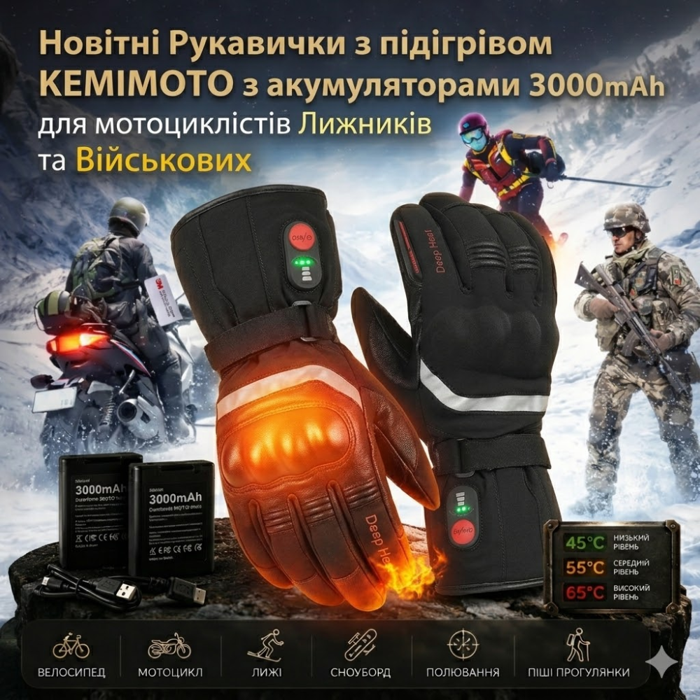 Мотоперчатки з підігрівом Sun Will XXL Шкіряні Водонепроникні Сенсорні Чорні (З захистом суглобів, Акумуляторні) (App Control) Київ - фото 9