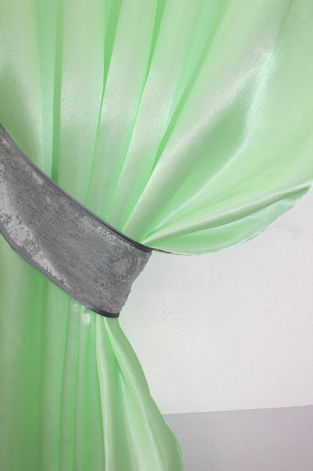 Кухонні штори VR-Textil № 073к з ламбрекеном і підхватами салатовий з сірим 270х170 см ( 52-0276) Київ - фото 3